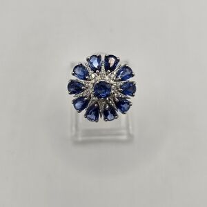 Kashmir Kyanite and White Zircon 6.15 ctw Star Ring in Rhodium Over Sterling 925